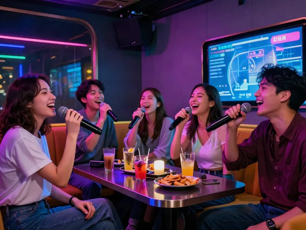 강남 달토 가라오케에서 즐거운 시간을 보내는 친구들 모습