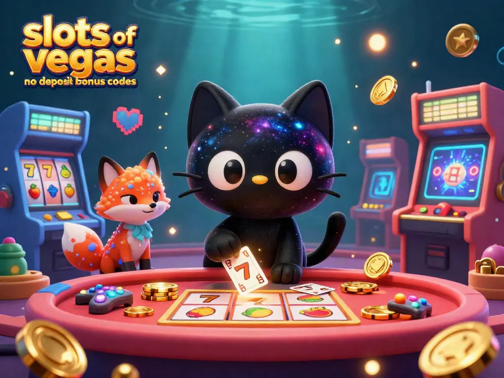Experience slots of vegas no deposit bonus codes with a cosmic-themed casino scene featuring a black hole cat and vibrant game elements.