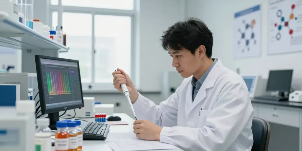 Discover TB-500 peptide for sale in a high-tech lab scene showcasing research and purity.