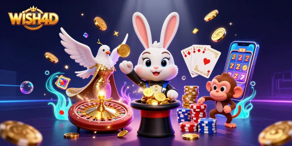 Experience WISH4D's thrilling gaming scene with our magical characters and exciting casino elements.