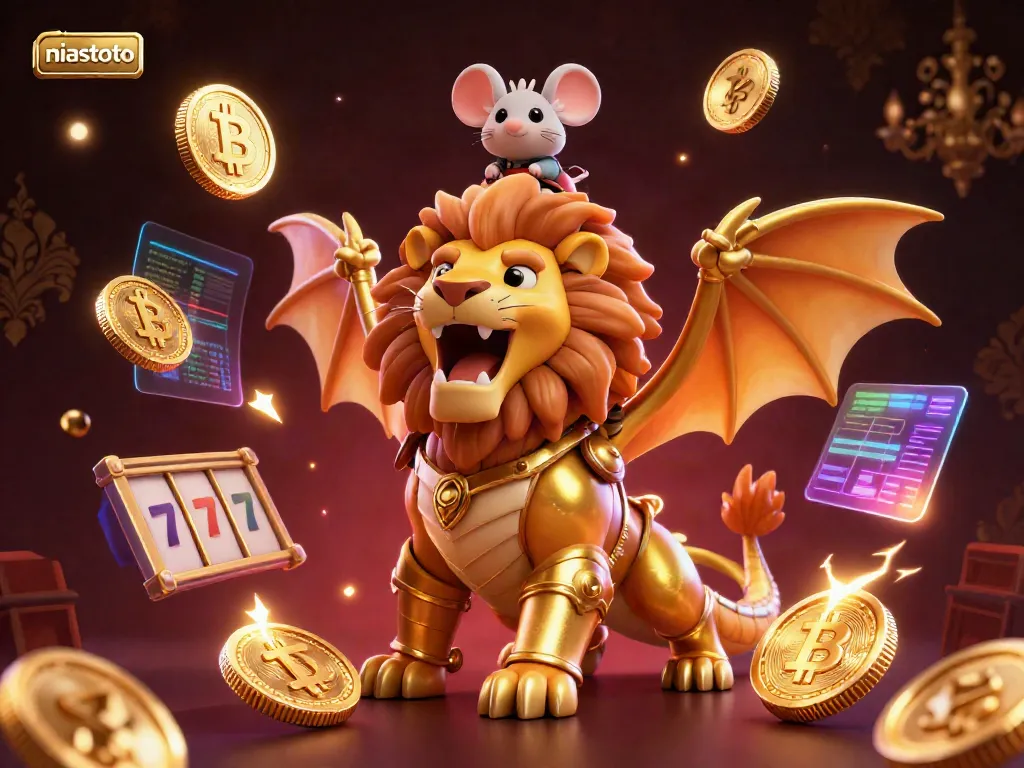 Experience the thrill of niastoto with 3D chimera and slot elements in a vibrant casino digital art.