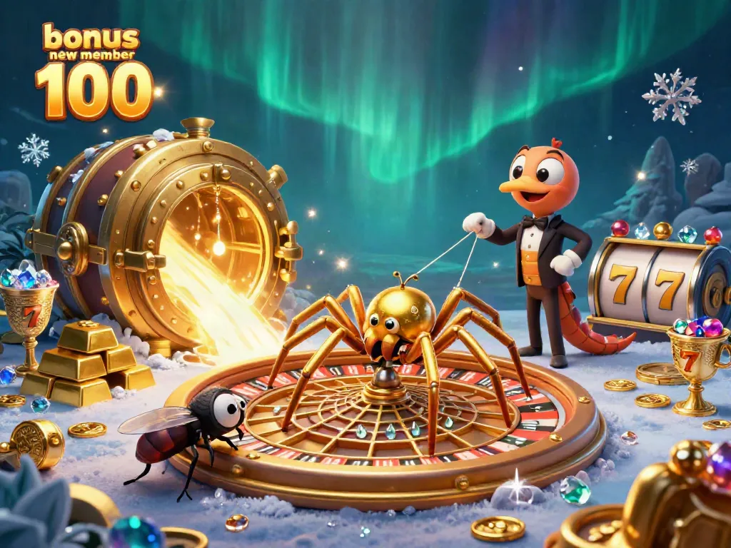 Experience thrilling action with bonus new member 100 as the golden spider spins the roulette wheel.