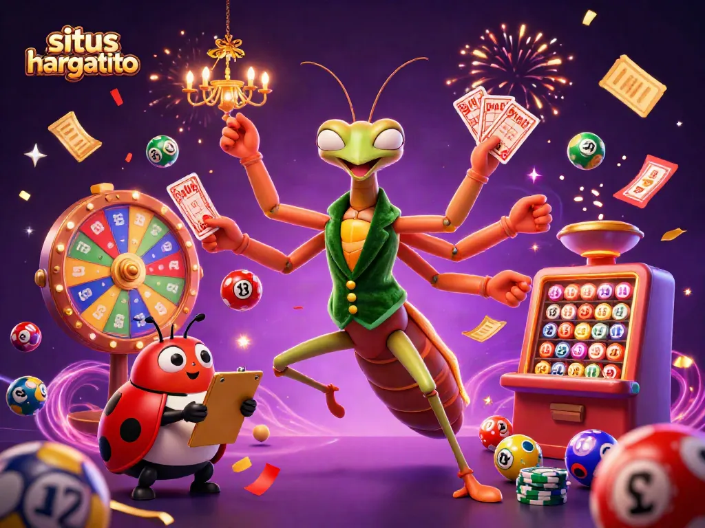 Experience situs hargatoto as a giant mantis card sharp deals cards amidst lottery chaos.
