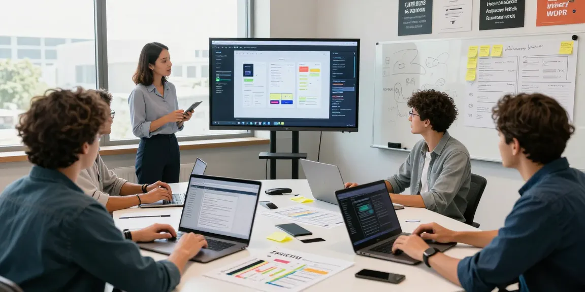 Dedicated team collaborating on an mvp development service project, engaging with prototypes and user feedback.