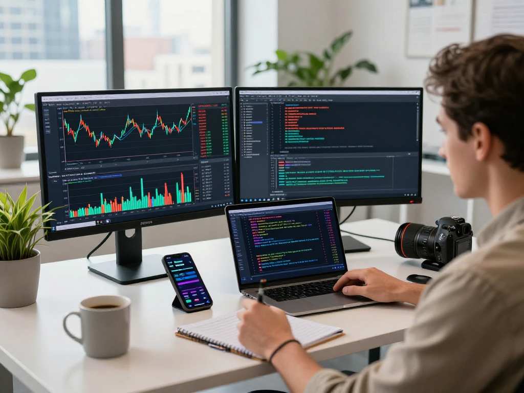 在TradingView官网上专业交易工作空间，交易者通过多显示器追踪市场动态。