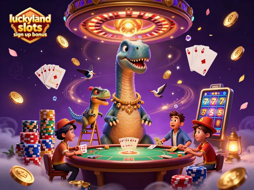 Experience the thrill of the luckyland slots sign up bonus with whimsical casino characters and vibrant gaming elements.