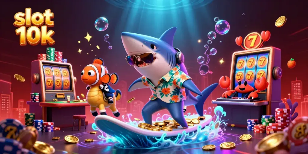 Spin to win with slot 10k showcasing vibrant characters and jackpot symbols in an underwater casino theme.