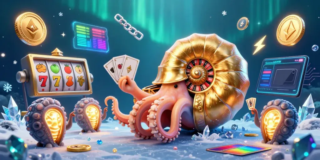 Engage in thrilling bola slot gaming with a vibrant 3D scene showcasing a giant nautilus and dynamic casino elements.