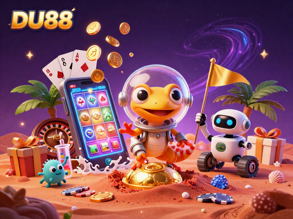 Engage with DU88's thrilling Mars-themed casino adventure featuring colorful slot games and dynamic characters.