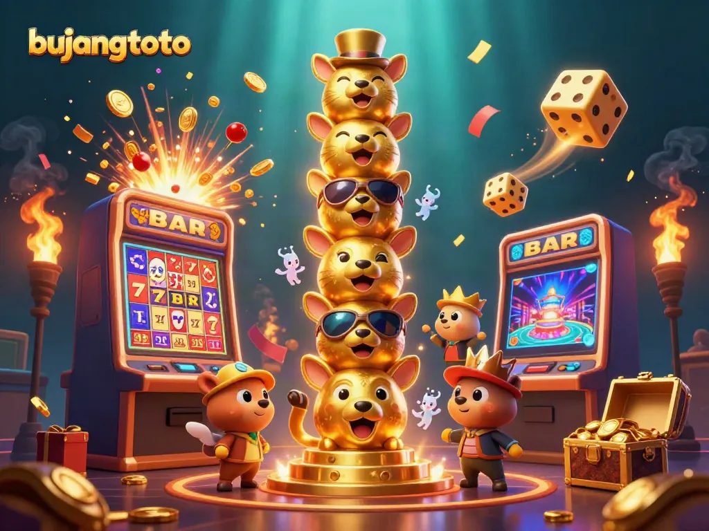 Bujangtoto vividly showcases engaging casino elements with dynamic characters in an immersive scene.