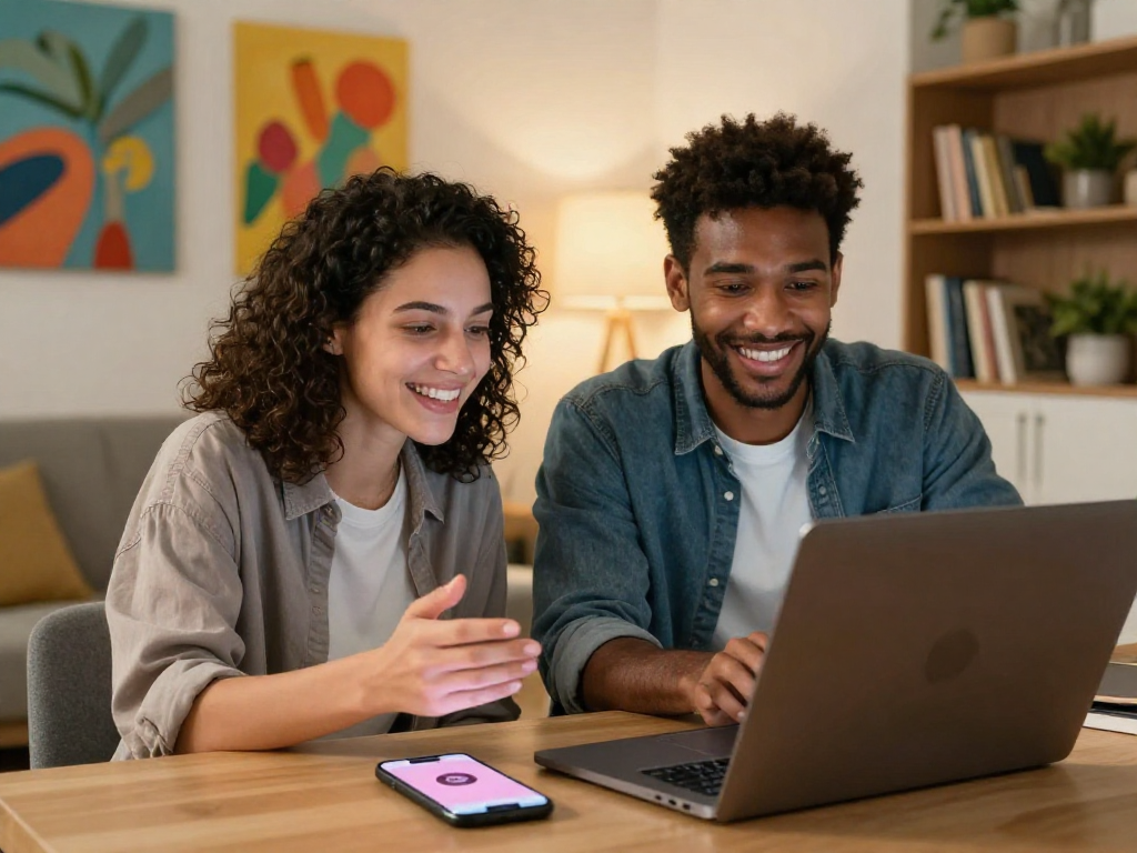 Engaging private video chat experience on Pink Chat with diverse users smiling and enjoying conversation.