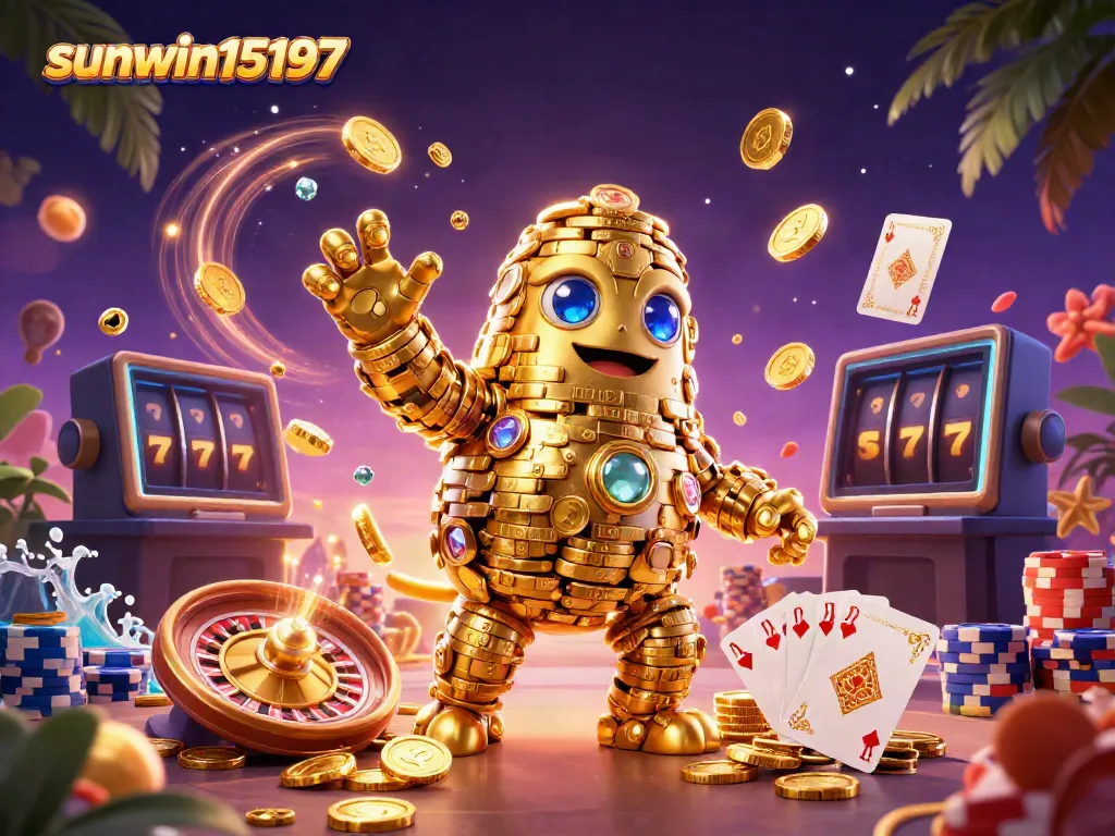 Experience the thrilling excitement at sunwin15197 with golden golems, spinning roulette, and cascading coins.