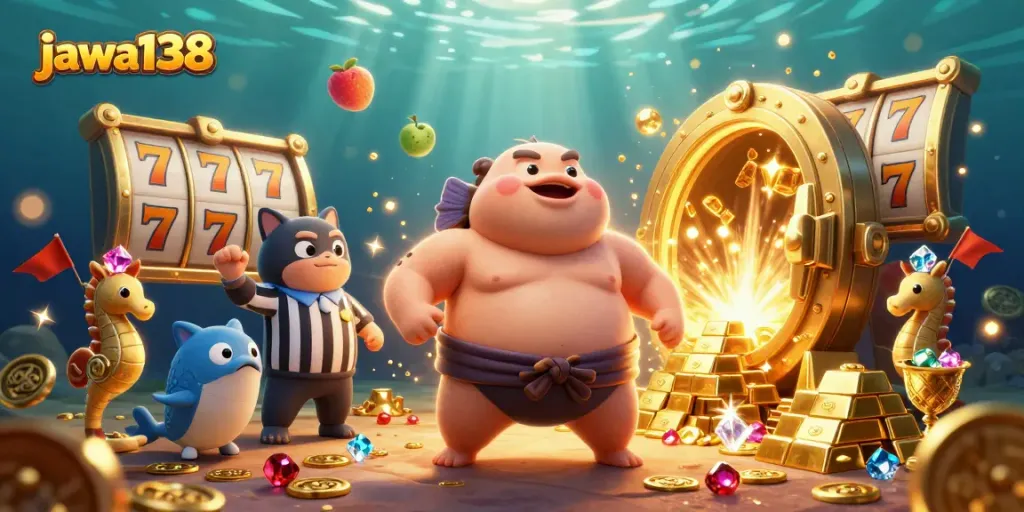 Join the excitement at jawa138 with vibrant underwater casino action featuring slot reels and gold treasures.
