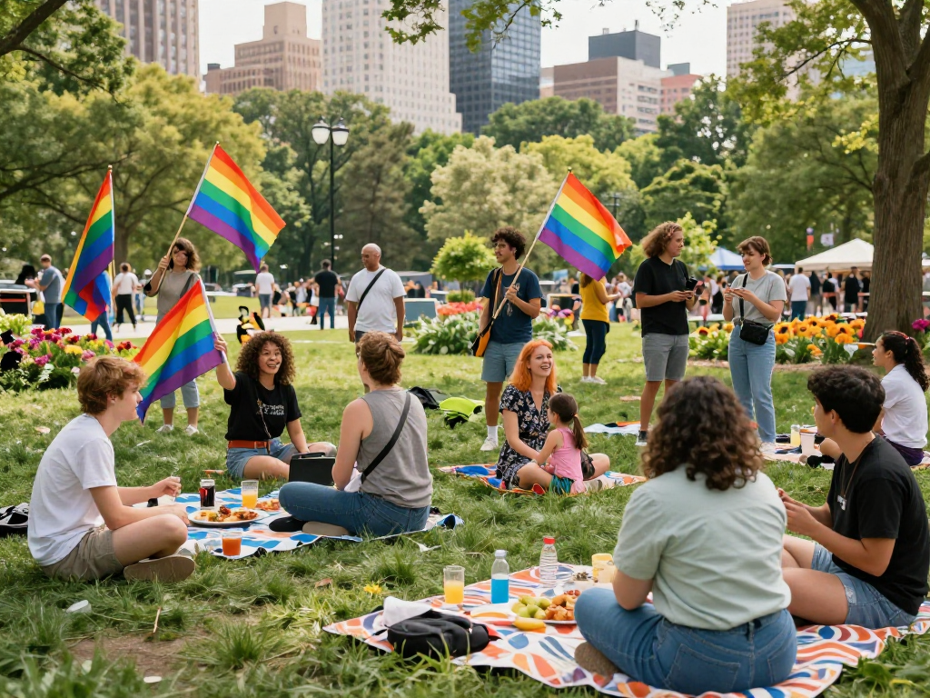 States for trans people 2026 community celebration in a vibrant park with diversity and inclusivity.