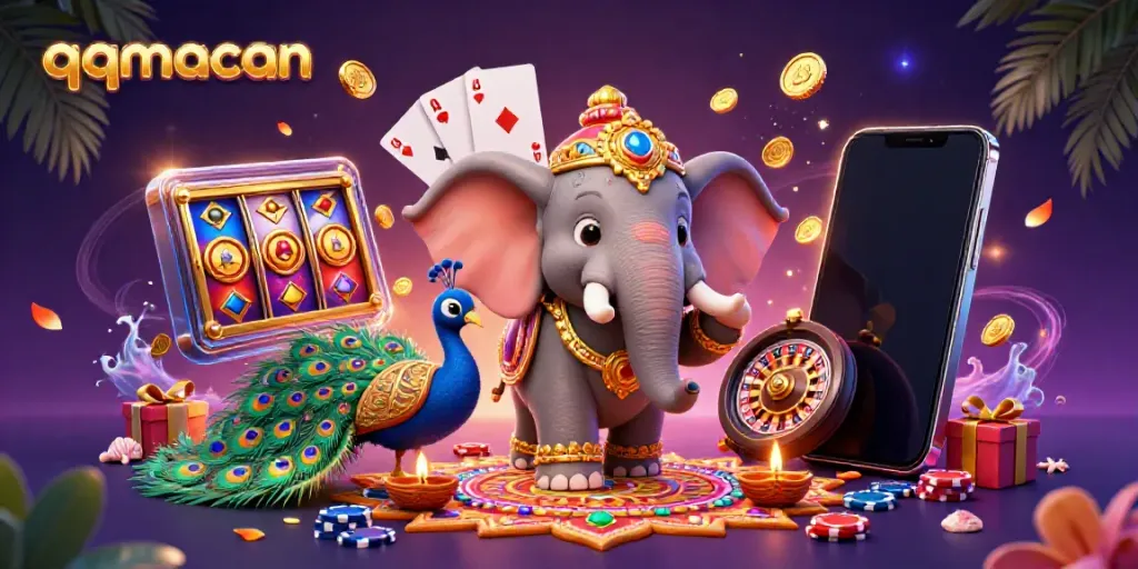 Engage with qqmacan's exciting casino atmosphere featuring vibrant characters and dynamic game elements.