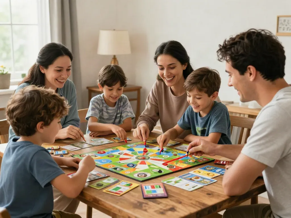 Cialis-related board games in a cozy family game room environment, fostering fun and connection.