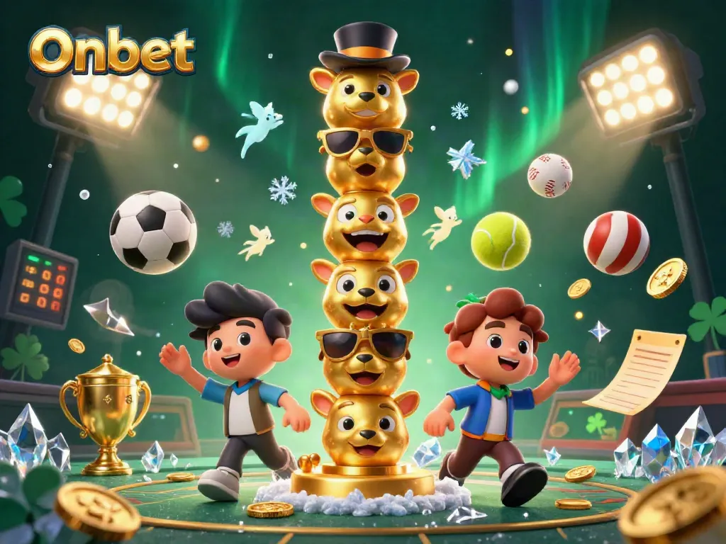 Experience dynamic betting excitement with Onbet’s vibrant casino illustration full of sports elements.