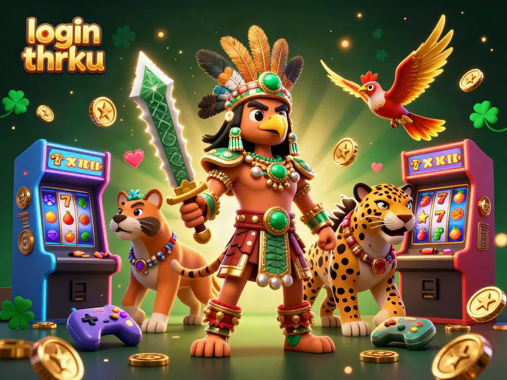 Experience exciting gameplay with login thrku featuring 3D Aztec warriors, slots, and vibrant casino elements.