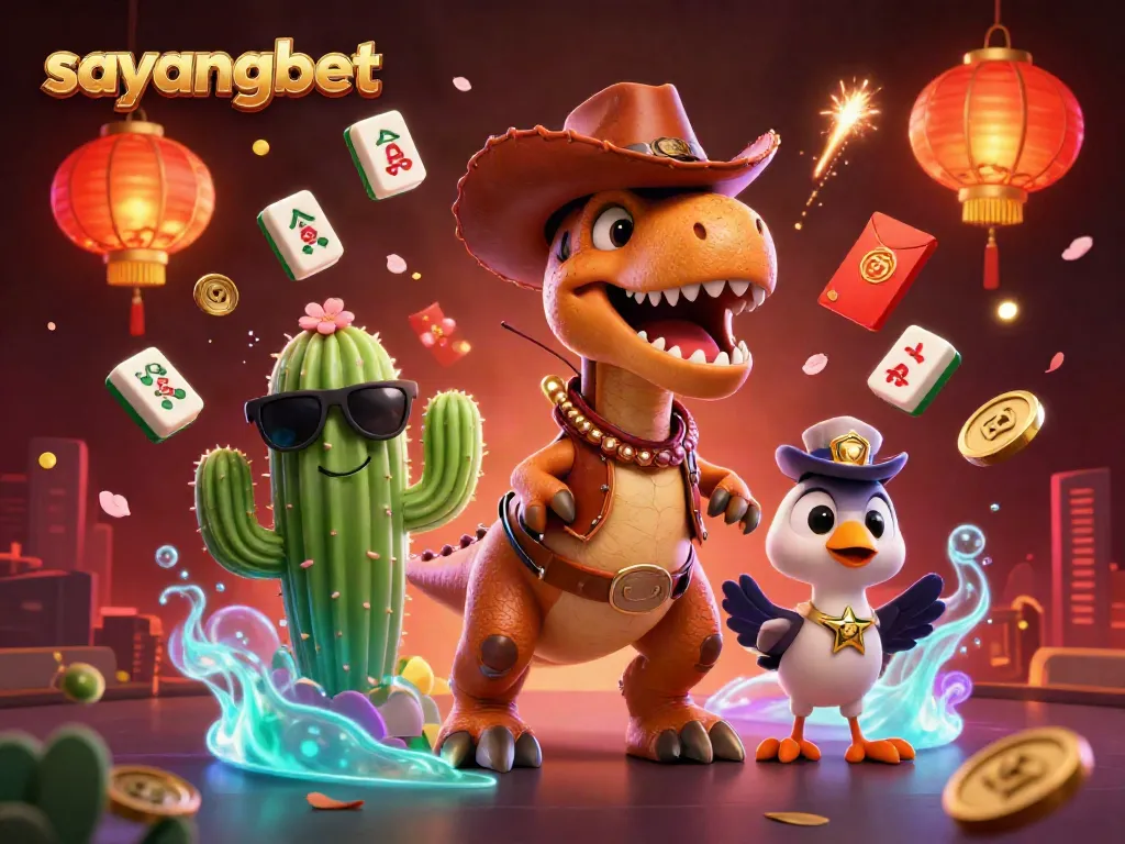 Experience exciting games at sayangbet with an animated scene of casino-themed fun.
