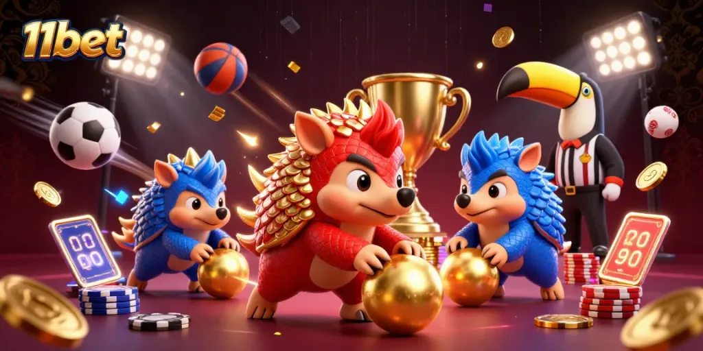 Engage with 11bet's thrilling casino experience featuring animated pangolins in a dynamic gaming scene.