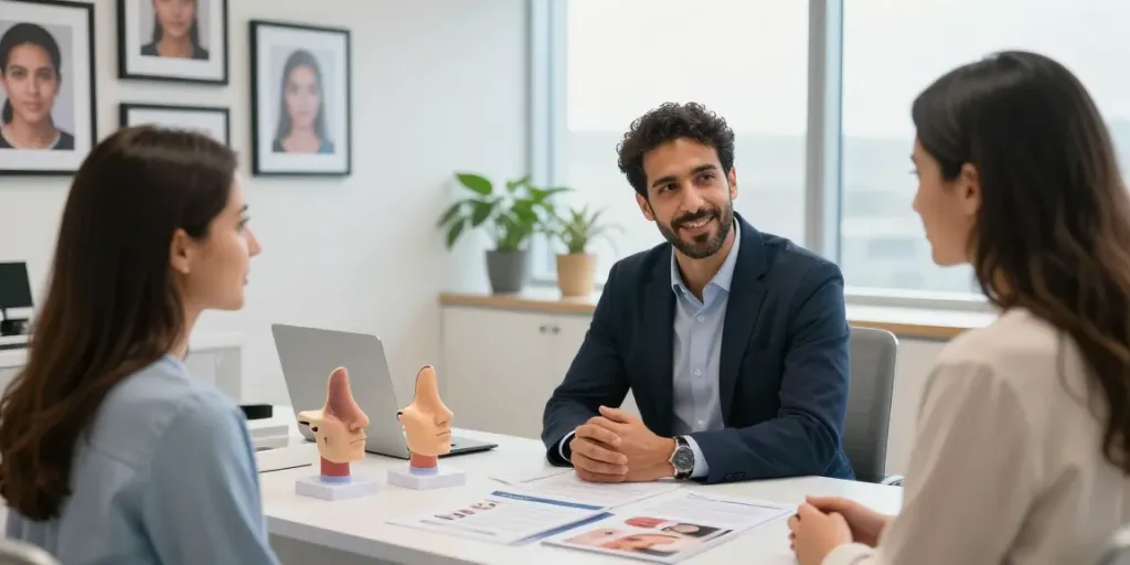 Dr Chacra consulting a patient about rhinoplasty in a modern clinic