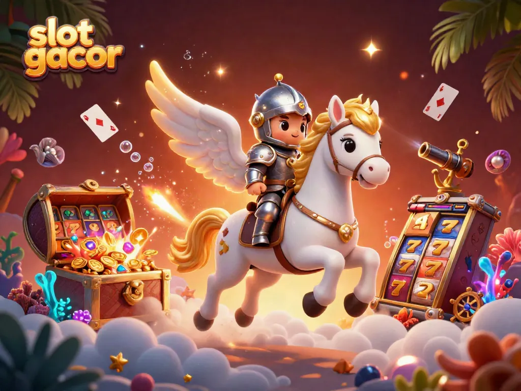 Experience the thrill of slot gacor with a whimsical 3D horse and knight battling for treasure.