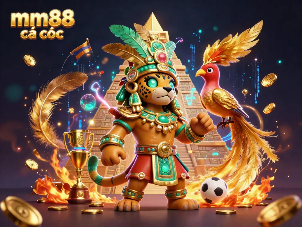 Engage in thrilling mm88 cá cược with a vibrant scene showcasing Mayan themes and sports betting elements.