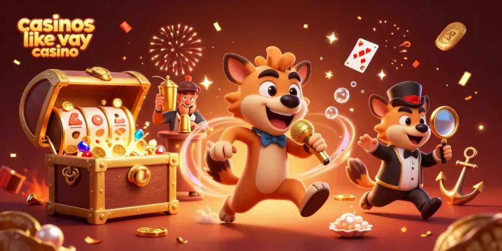 Experience excitement with casinos like yay casino featuring playful hyenas in a vibrant casino scene.