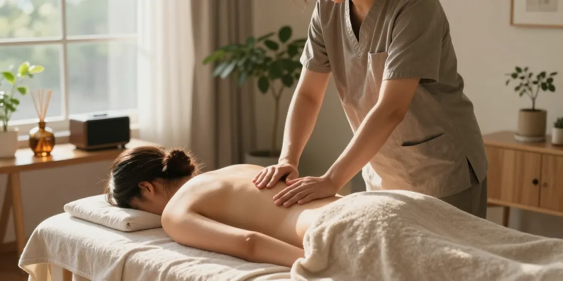 Relaxing 강남출장안마 at home with a serene ambiance during a massage session.