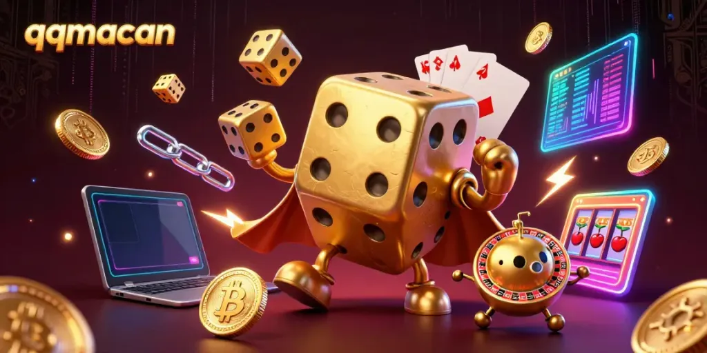 Experience a dynamic qqmacan casino scene with vibrant characters and casino elements