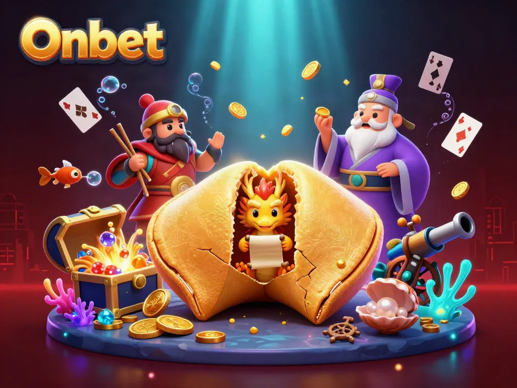 Engage in thrilling experiences at Onbet with a vibrant 3D casino illustration filled with colorful gems and gold.
