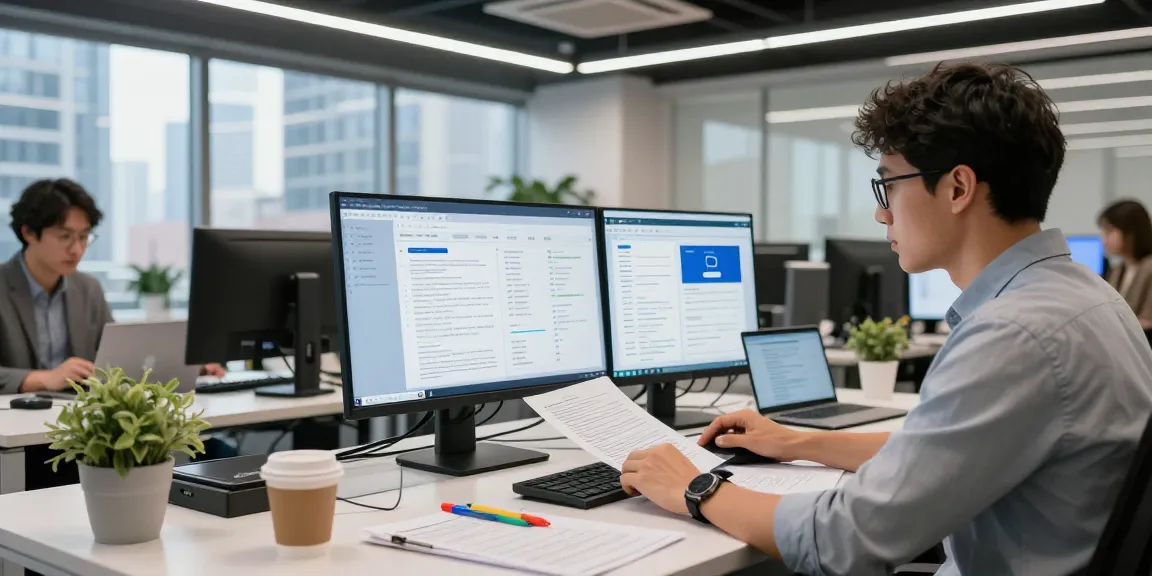 Using document fraud detection software in a modern office environment to ensure secure financial transactions.