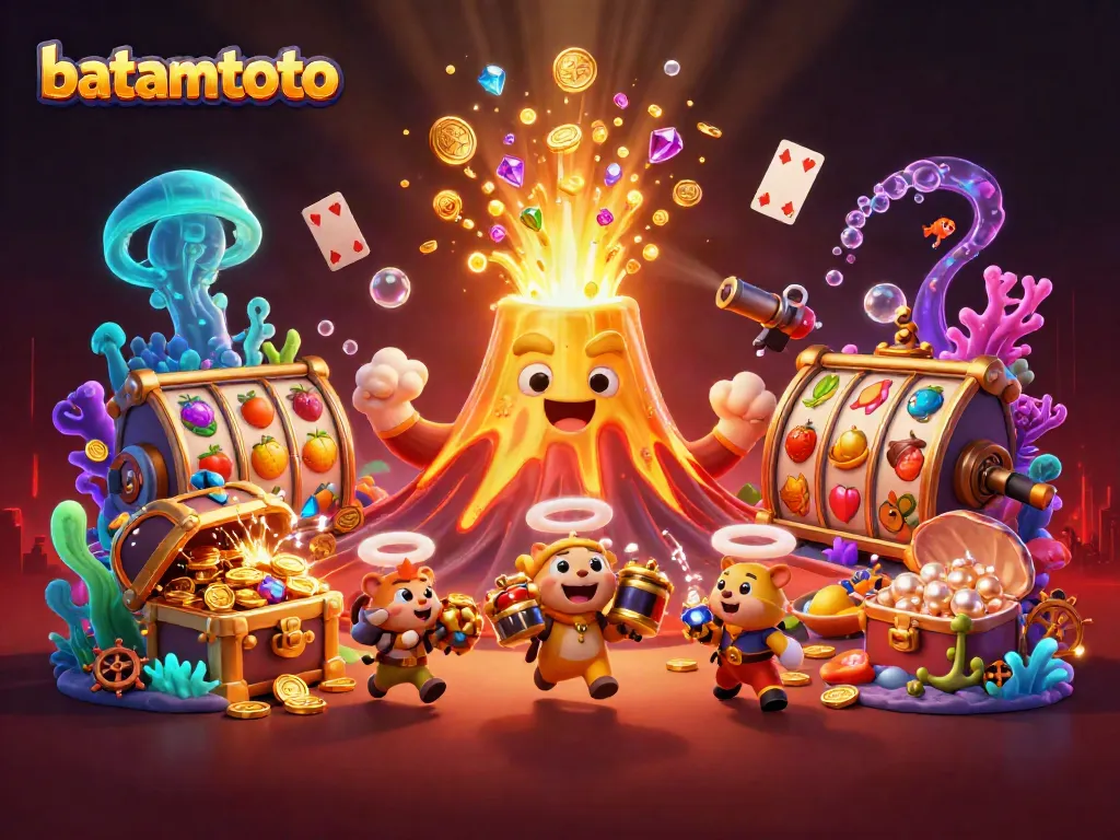 Experience exhilarating wins with batamtoto's vibrant gaming world, featuring a triumphant volcano and treasures.