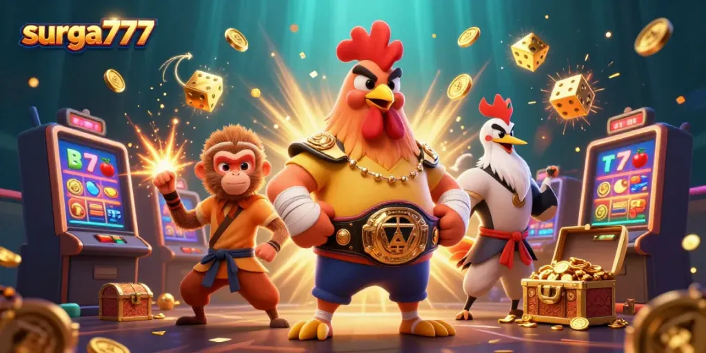 Experience the exciting world of surga777 with dynamic slot machine action and colorful characters.