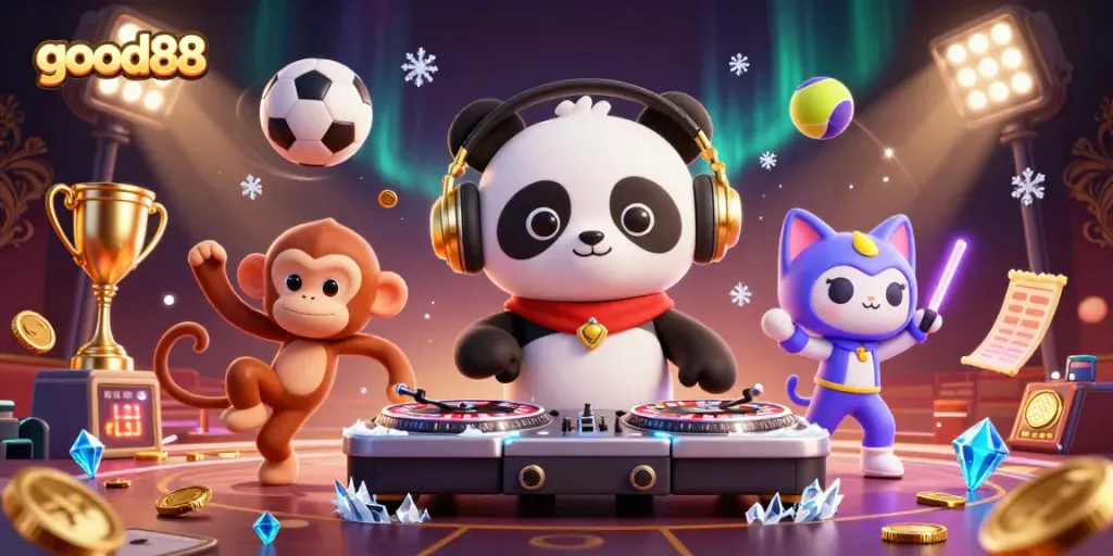 Engage at good88 casino with lively 3D characters celebrating wins and showcasing excitement in animated gambling.