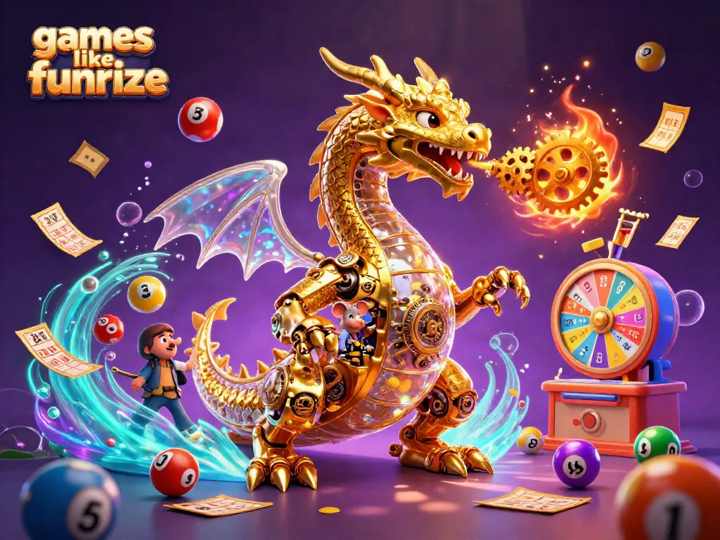 Experience games like funrize with this vibrant scene of a golden dragon and engaging casino elements.