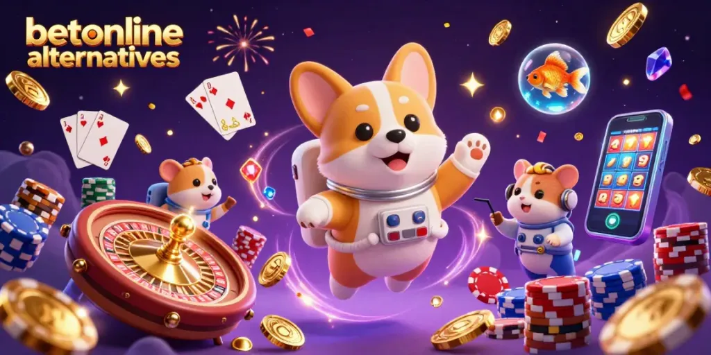 Engage with betonline alternatives in this thrilling cosmic casino scene filled with action-packed gaming elements.