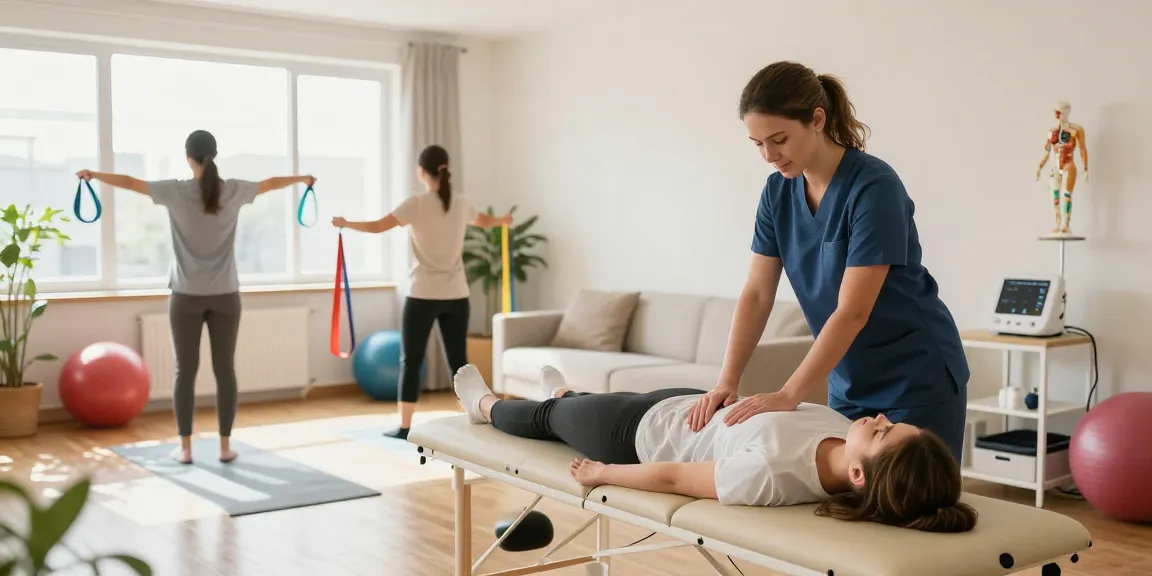 Sports massage at home by a healthcare provider offering patient care in a wellness center.