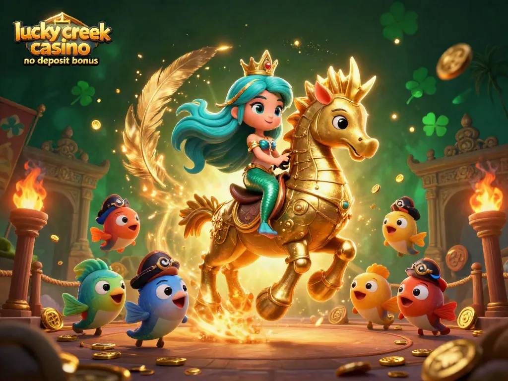 Claim your lucky creek casino no deposit bonus with vibrant 3D illustration showcasing a thrilling gaming scene.
