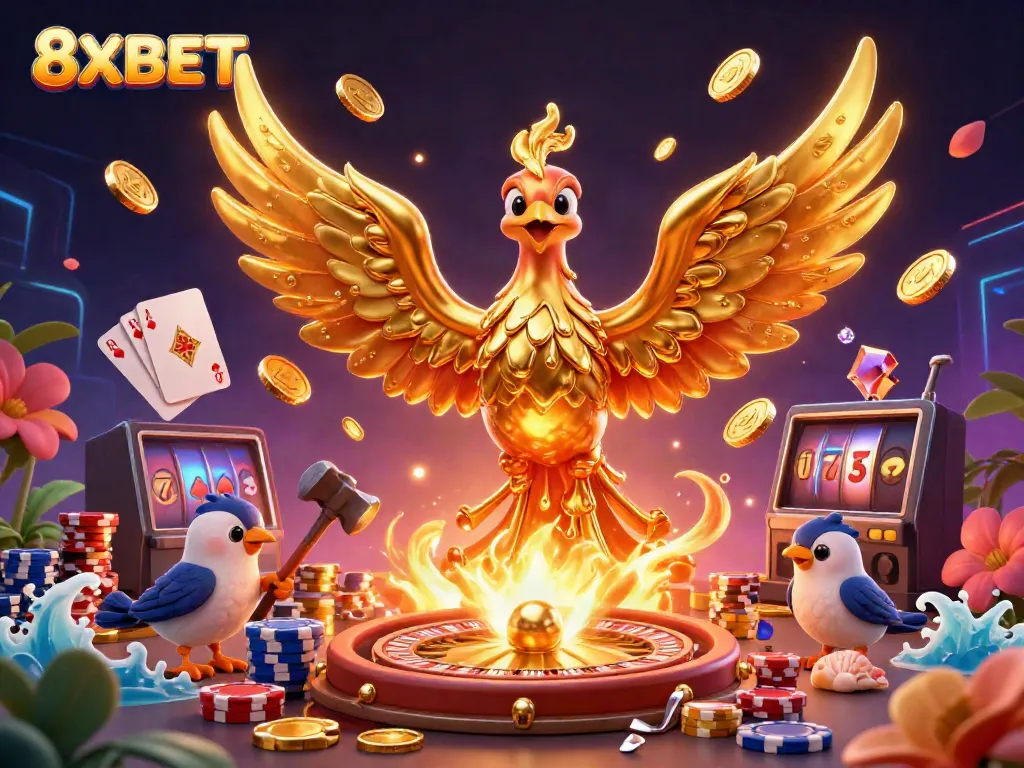 Experience the excitement of 8XBET with molten golden phoenix and casino elements.