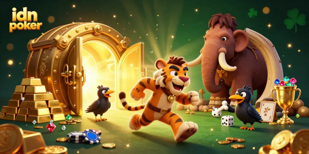 Experience the thrill of idn poker with unique characters in a vibrant casino scene.