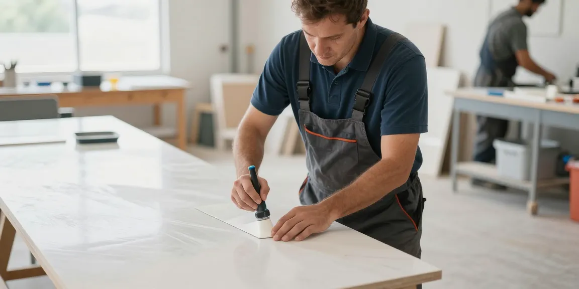 Professional contractor using industrial stencil products in local business for community projects.