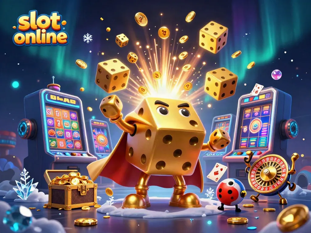 Experience dynamic gameplay with the vibrant slot online scene featuring golden dice and a bursting jackpot.