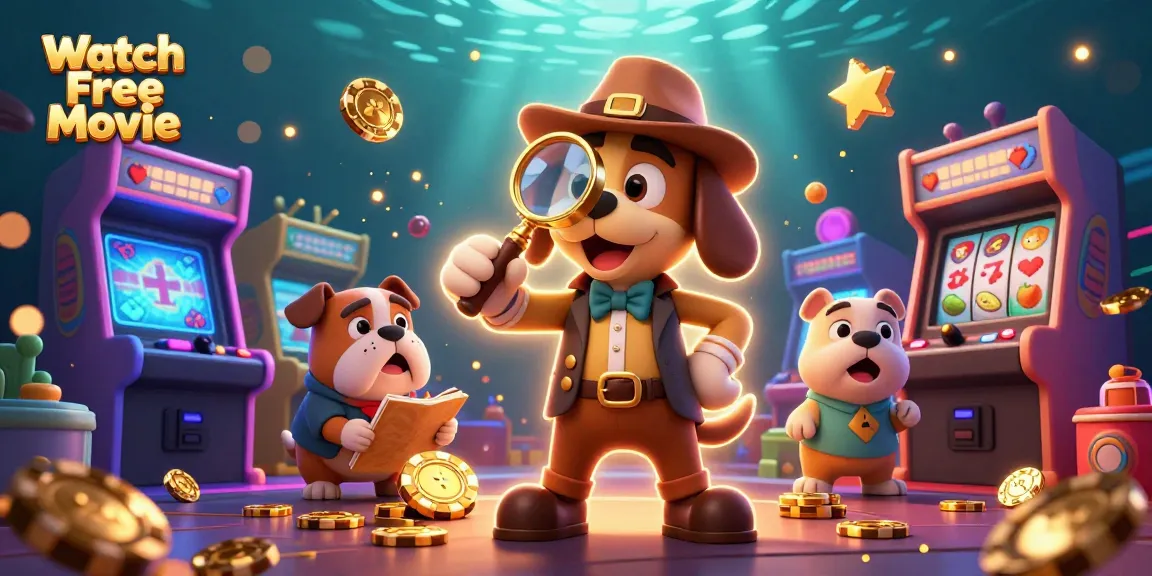 Watch Free Movies with a detective bloodhound examining clues in a vibrant casino scene.