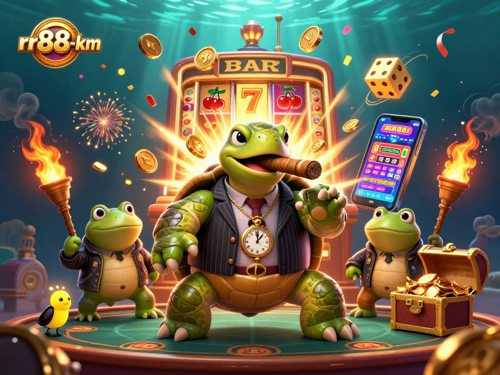 Engage in thrilling gameplay at rr88-km casino with vibrant animated characters amidst dazzling riches.