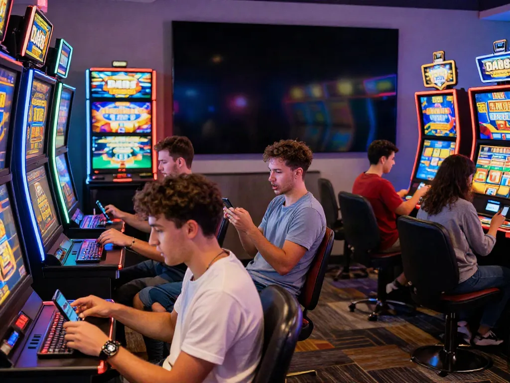 Players enjoying thrilling online games at DA88, highlighting excitement and engagement in a modern gaming lounge.