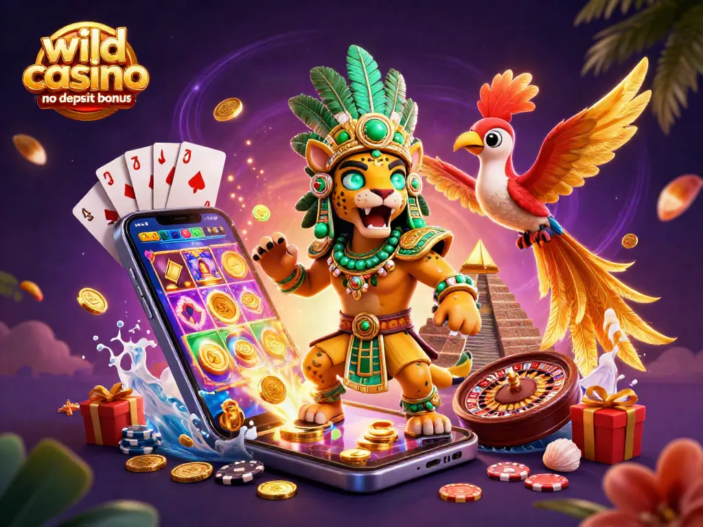 Play with the wild casino no deposit bonus in a vibrant 3D scene with captivating characters and exciting gaming elements.