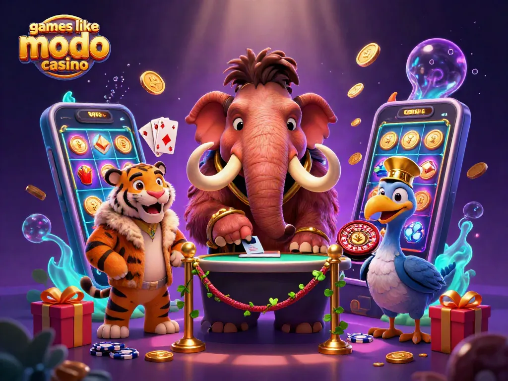 Experience games like modo casino with this vibrant 3D casino scene featuring unique characters and exciting elements.