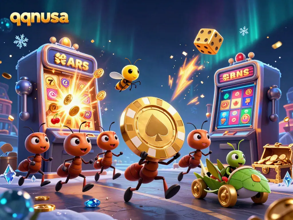 Experience thrilling escapades with qqnusa as ants carry a giant poker chip in this vibrant casino heist!