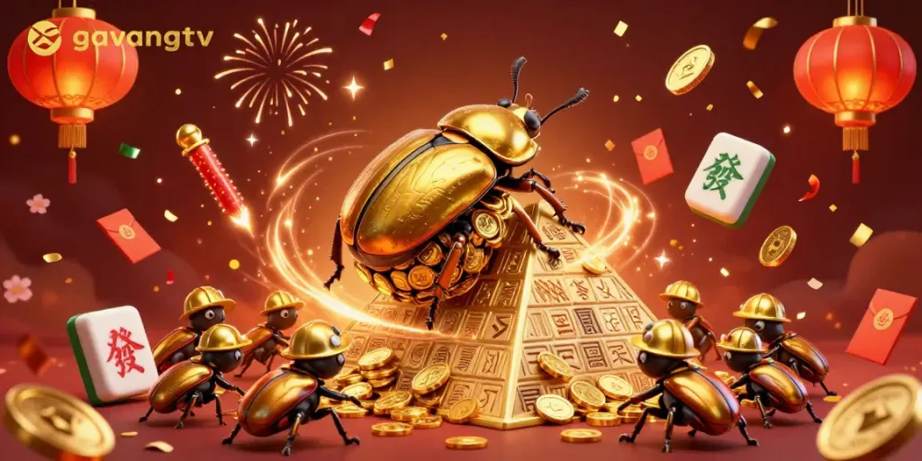 Engage with the thrilling casino world of gavangtv featuring a golden beetle, coins, and festive charms.